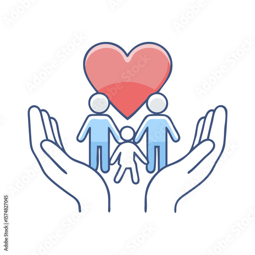 Hands cradling a loving family under a protective heart symbol