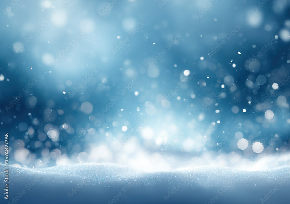 Fototapeta premium Winter wonderland with soft snow and shimmering bokeh lights creating a serene holiday atmosphere