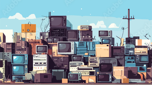 Scrapyard with Stacks of Outdated and Obsolete Equipment
