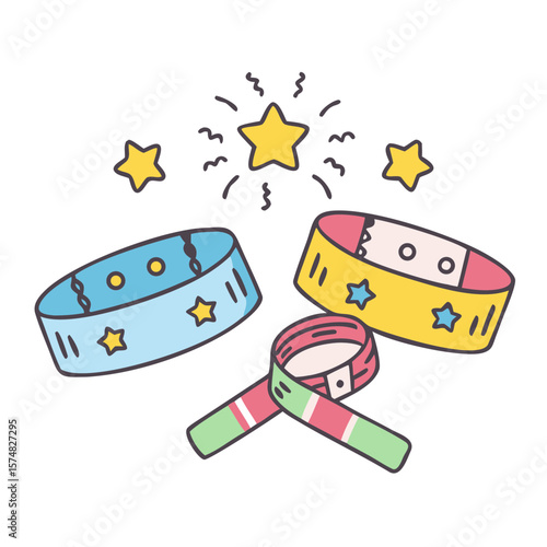 Cute cartoon wristbands and sparkling stars for celebrations