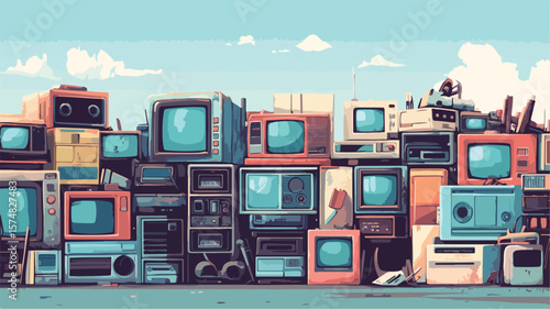 Rustic Scrapyard with Outdated and Obsolete Machinery Stacks