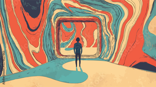 Sketch of a Person Standing in Front of a Distant Background