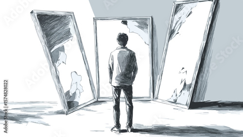 Professional Sketch of Person Standing in Distorted Background