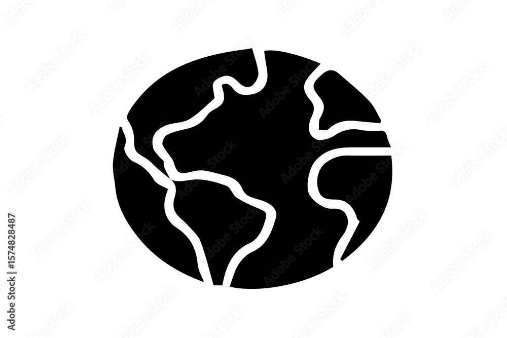 It features a circular representation of the planet with simplified outlines of continents, specifically showing parts of North America, South America, Europe, and Africa. It features a circular representation of the planet with simplified outlines of continents, specifically showing parts of North America, South America, Europe, and Africa.