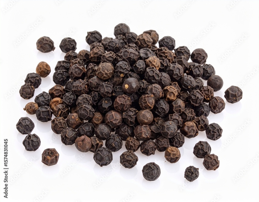 Pile of Whole Black Peppercorns: Isolated Culinary Spice Pile of Whole Black Peppercorns: Isolated Culinary Spice