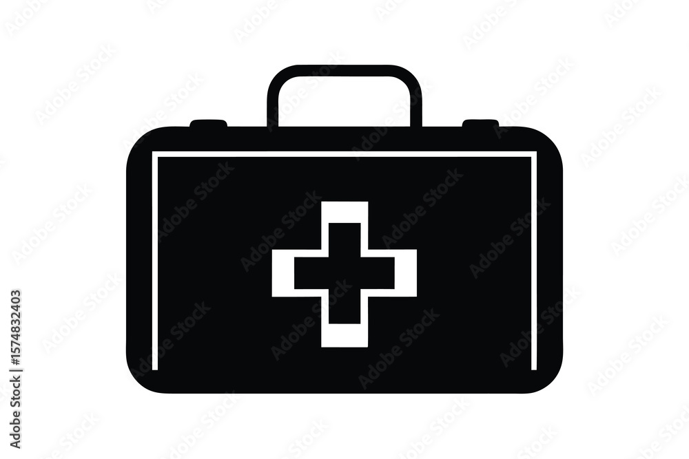 Black and White First Aid Kit Icon for Medical Emergency and Healthcare Black and White First Aid Kit Icon for Medical Emergency and Healthcare