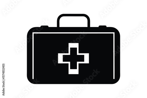 Black and White First Aid Kit Icon for Medical Emergency and Healthcare