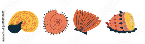 Colorful Tropical Shell as Underwater Sea Bottom Element Vector Set