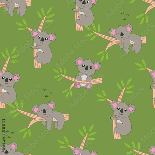 Photography seamless pattern with funny koala animal