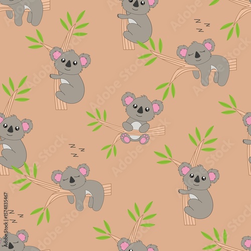 Photography seamless pattern with funny koala animal