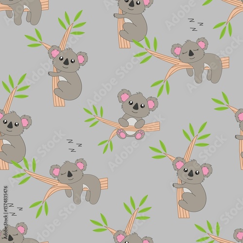 Photography seamless pattern with funny koala animal