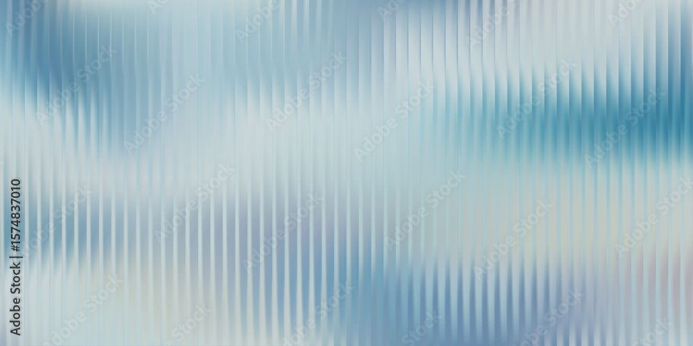 Blue gradient distortion with vertical ripple texture, frosted glass effect and icy reeded lines. Minimal blur surface with cool tones and subtle wave pattern. Vector illustration