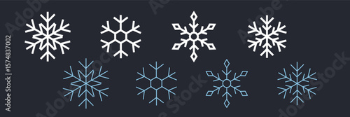 Snowflake thin and bold line icons set. Outline web sign kit of snow. Winter linear icon collection includes hexagon crystal ice. Snowflake simple editable contour vector symbol isolated