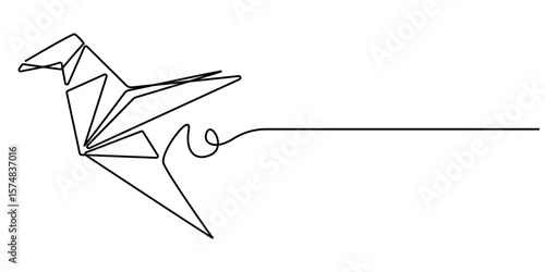 origami bird continuous one line drawing, Single continuous line drawing of beauty funny origami paper form flying hummingbird. Traditional Japanese paper craft folding concept. Train fine motor pro. 