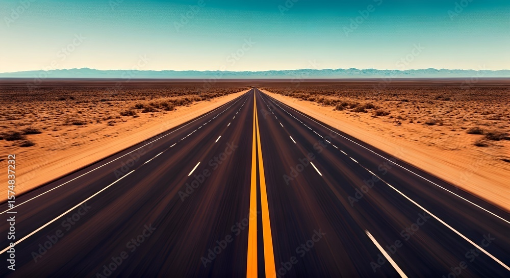 Naklejka premium Endless Desert Highway A Journey Through Vast and Open Landscapes