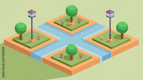 Vector isometric illustration of a green grass football field with a ball and stadium, ideal for sport game or competition