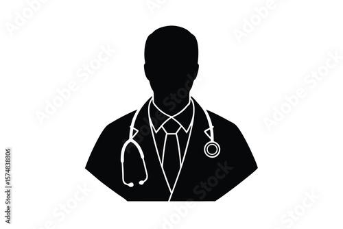 Doctor Silhouette with Stethoscope Healthcare Professional Icon in Black and White