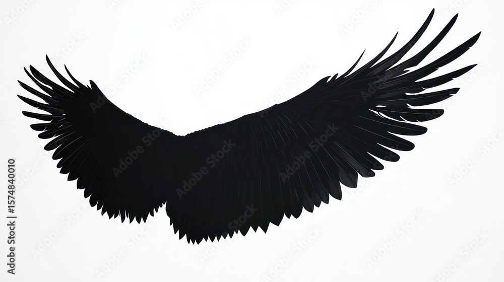 Obraz premium Black Wings, spread in front of white background, isolated, for creative design, fantasy, power or freedom
