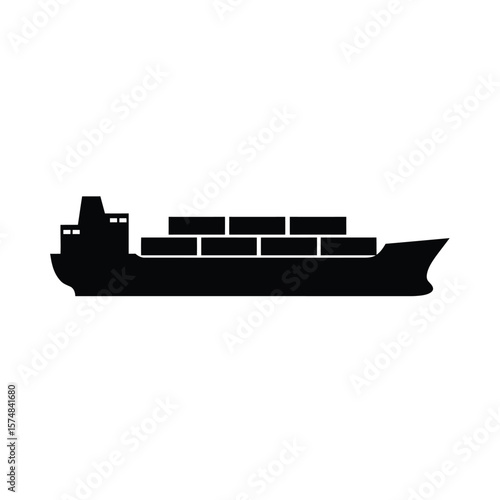 Black silhouette of a cargo ship with containers boat
