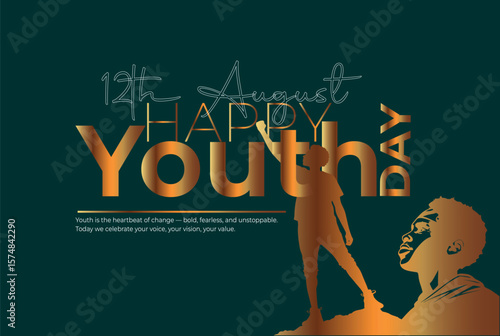 Happy Youth Day Poster Design – 12th August Celebration with Gold Text and Silhouettes