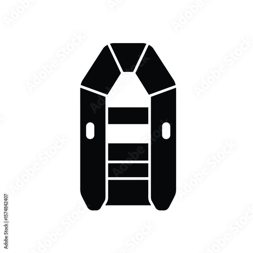 Black silhouette of an inflatable raft on white background