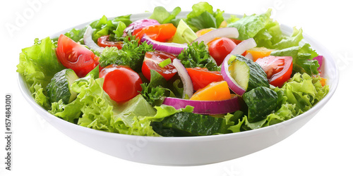 Fresh salad with vegetables in bowl on png transparent photo