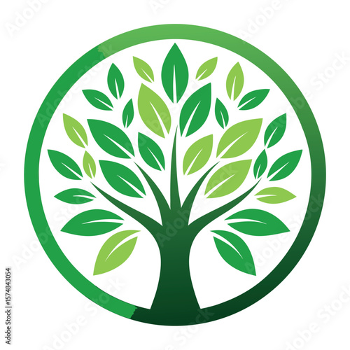 Stylized green tree of life emblem with circular border
