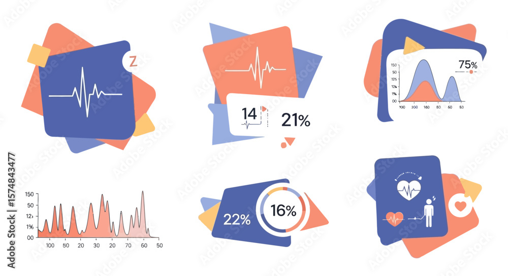 Fototapeta premium Abstract Sleep Heart Rate Data Visualization Colorful Geometric Infographic.