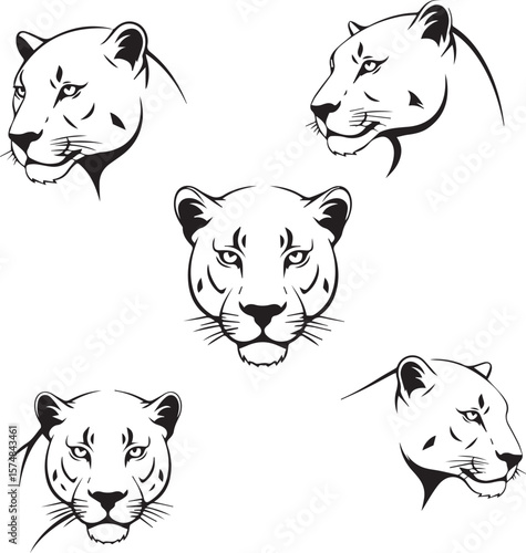 black and white panther face illustration, minimalistic panther head vector, wild panther face outline, fierce panther face silhouette, panther head front view vector, justylized leopard head drawing,