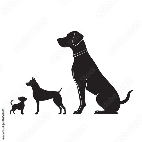 small and large dogs silhouette border set, half and full length