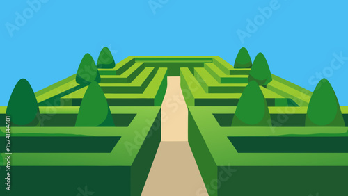 Navigating the challenging maze to mountain success: a conceptual 3D illustration of finding the right path amidst business confusion