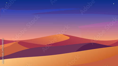 Desert landscape with vibrant orange and yellow hues at sunset