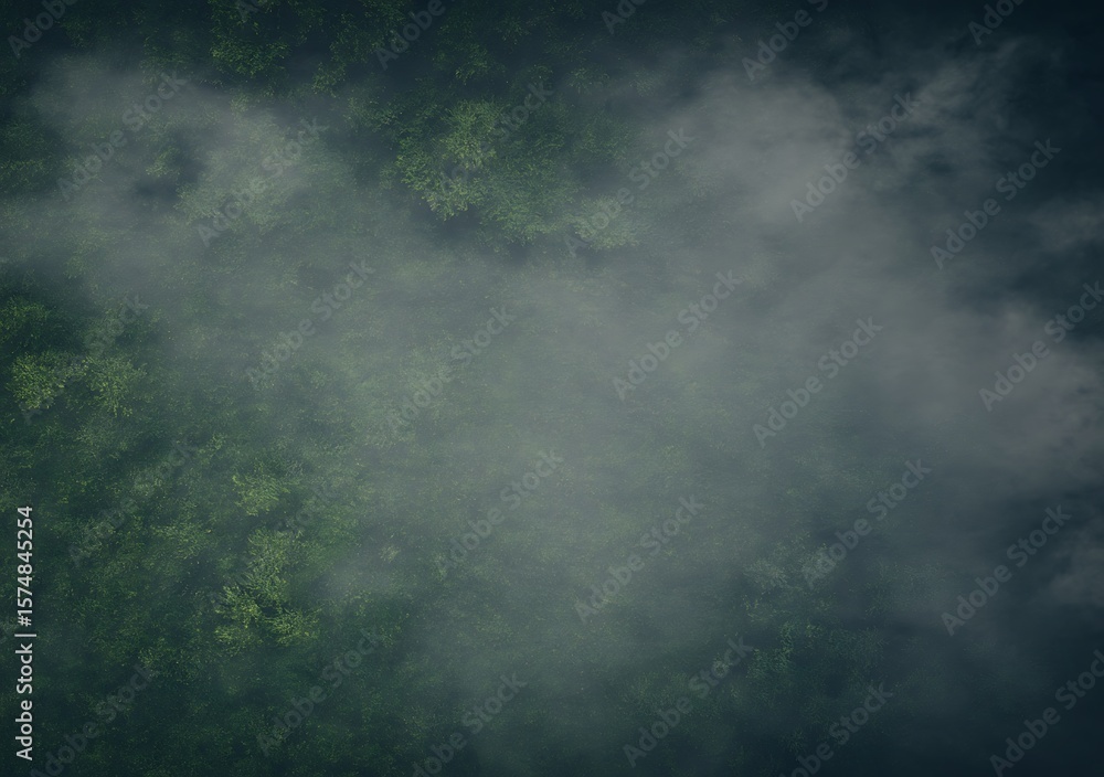 Misty view of forest top down Misty view of forest top down