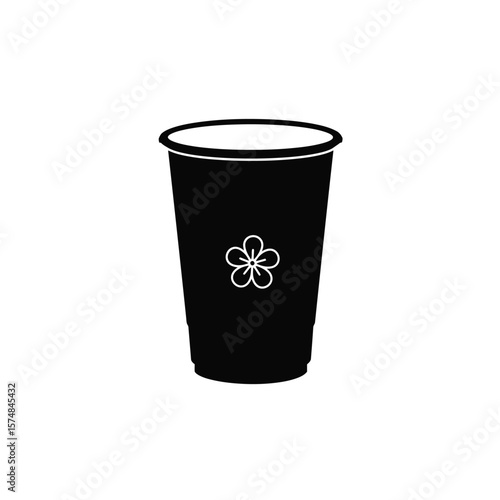 Black silhouette of a boba tea cup with white flower icon