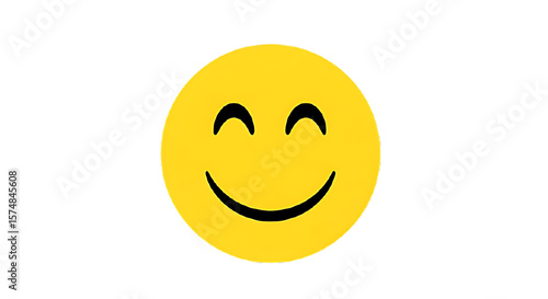 A yellow smiley face with closed eyes and a smile on a black background expressing happiness and contentment on transparent background