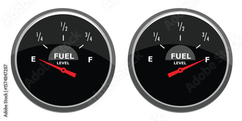Classic fuel gauge icon set. Fuel level meter shows low and high gasoline levels.