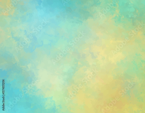 Bright Blue Green Watercolor Texture. Abstract Yellow Aqua Sky Background. Soft Tropical Watercolor Gradient. Green Blue Watercolor Cloud Design. Light Summer Watercolor Backdrop