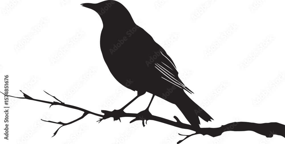 Obraz premium Single Bird Silhouette on Branch Vector Art Isolated.