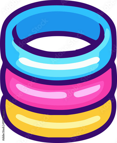 three colored silicone bracelets stacked in a pile.