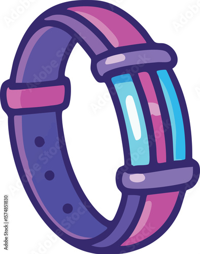 Multicolored strap bracelet with bright inserts and buckles.
