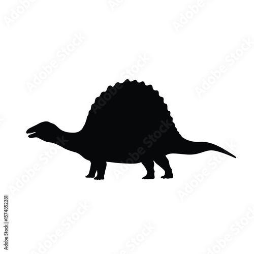 Black silhouette of a Dimetrodon dinosaur with sail