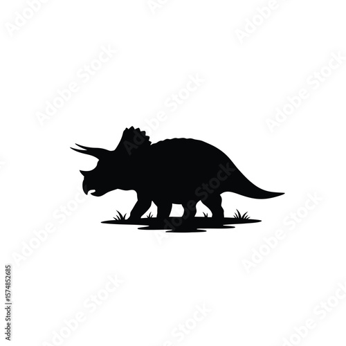 Black silhouette of a Triceratops dinosaur on white background