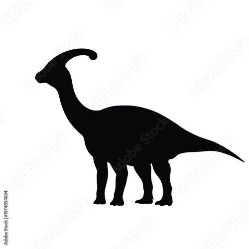 Black silhouette of a Parasaurolophus dinosaur white