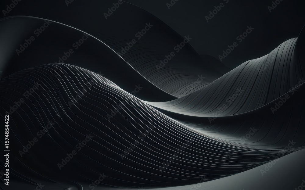 Abstract dark waves with subtle ripples and smooth curves in soft lighting Abstract dark waves with subtle ripples and smooth curves in soft lighting