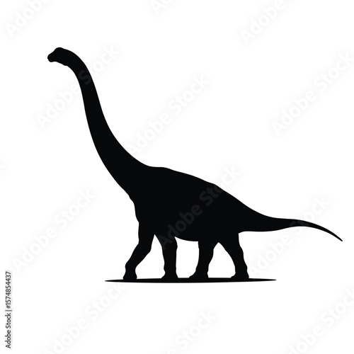 Black silhouette of a Diplodocus dinosaur walking white