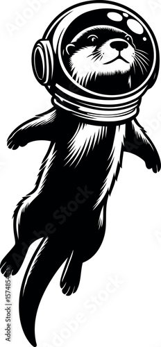 Otter Astronaut in Space Helmet, Otter Silhouette Graphic for Ocean Lovers Coastal Homes