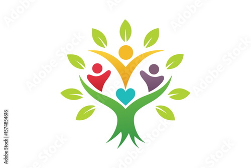 Diverse people united as a flourishing tree symbolizing growth and community