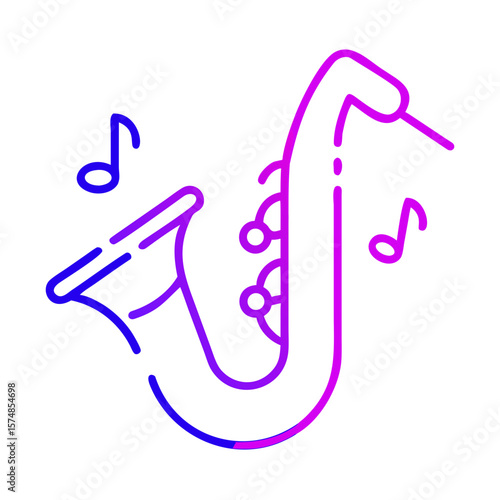 Neon saxophone illustration with musical notes in vibrant colors  