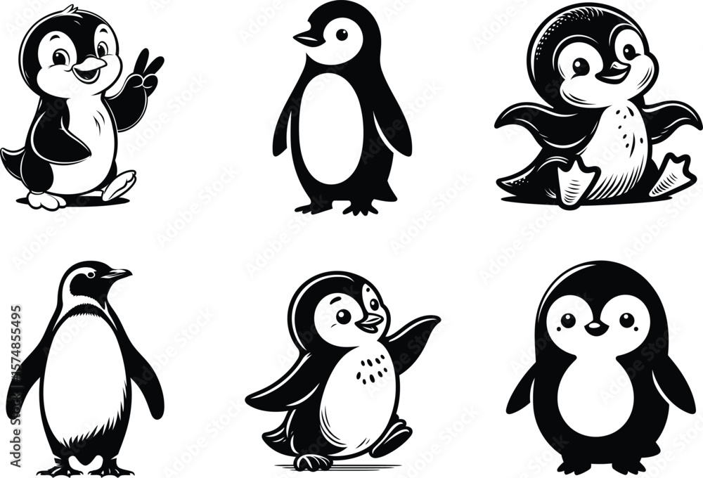 Obraz premium Charming Penguin set Silhouette Design Perfect for Wildlife Lovers and Arctic Themed Wall Art. 