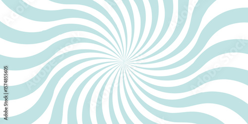 Stripes sunburst in retro pop art style. Swirling radial background. Faded blue, white and beige color burst background. Modern seamless retro vintage burst sunrise sunbeam element spiral striped
